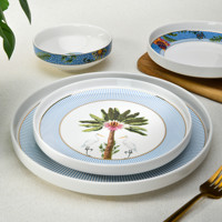 Ensemble de vaisselle de luxe 24 pièces, assiettes en porcelaine céramique bleues, portables, réutilisables, écologiques