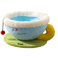 Nouveau lit pour chat en forme de tasse à café, lit douillet en peluche pour animaux de compagnie, nid douillet et chaud pour l'hiver, lit de sommeil pour chats d'intérieur, meubles pour animaux de compagnie