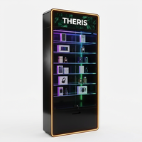 Vitrine à tabac personnalisée avec porte en verre ouverte, étagère en métal, écran publicitaire LED