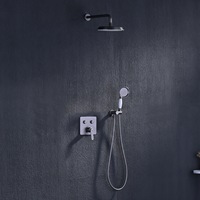 Ensemble de douche HONGDEC rétro en laiton brossé or rose non revêtu, mitigeur de douche chaud/froid mural pour salle de bain