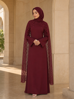 Ensemble Abaya Mexizo 2026 avec châle, robe longue en dentelle, vêtements islamiques modestes, manches longues, style élégant et uni, style Dubai