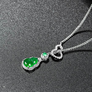 Pendentif en jadéite naturelle en forme de gourde, argent S925, bijoux pour femmes, style chinois, cadeau avec certificat d'évaluation D642 - Product Image 1