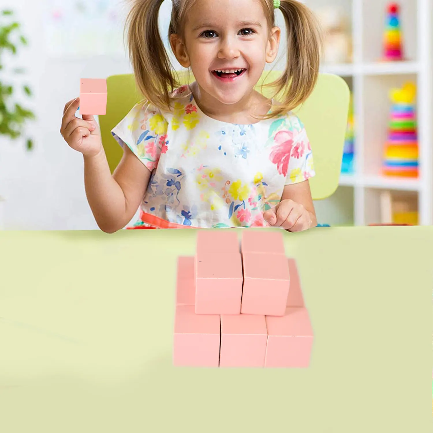 Mainan balok bangunan edukasi anak-anak, alat bantu mengajar matematika blok volume kotak 2cm