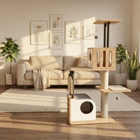 Arbre à chat moderne de luxe, tour d'escalade pour chat d'intérieur, griffoir en peluche, maisonnette pour chat, jouet en sisal, 5 niveaux, 144,5 cm, en carton