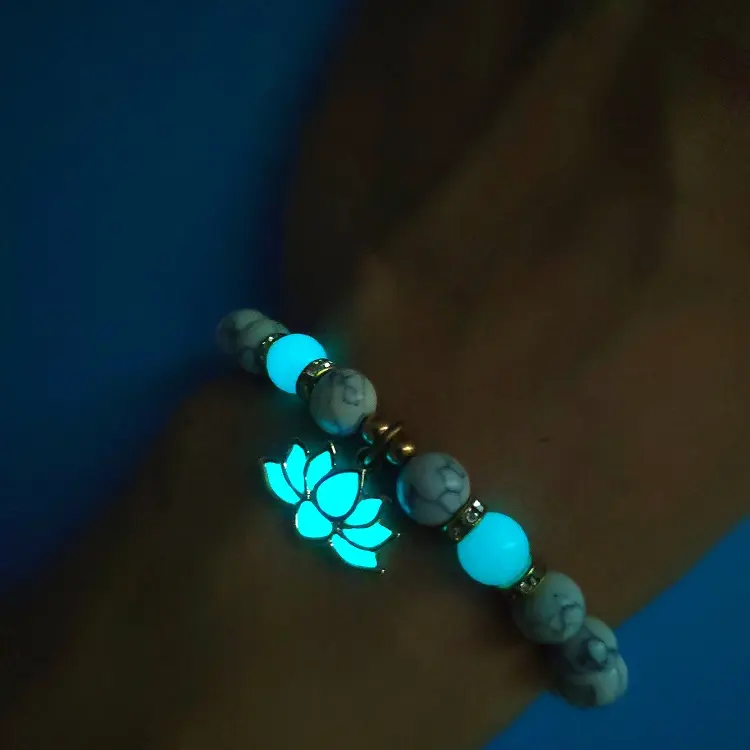 Jane Eyre Wholesale Luminous Lotus Pendant Bracelets Yoga Energy Glow Beads Turquoise Beaded Bracelet