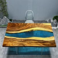 Table de rivière en résine époxy bleue noyer haut de gamme - Table de bureau et de salle à manger haut de gamme avec dalle de bois naturel et design à bord vivant