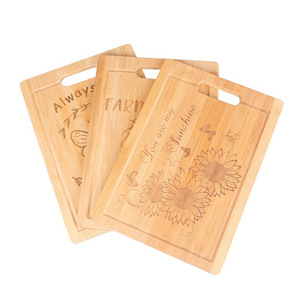 Juego de tablas de cortar de bambú de 3 piezas con diseño de girasol grabado con láser, tabla de cortar de cocina con mango para preparar alimentos - Product Image 1