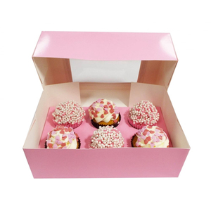 Cupcake Box und Verpackungs box Transparenter Luxus Satin Hält 6 Löcher Pink Food Cajas Para Cupcakes Kuchen box mit Fenster Weiß