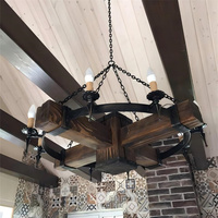 Grand lustre rustique de style farmhouse en bois massif et fer forgé, lampe suspendue vintage à lumières de bougies pour salle à manger et plafond de salon