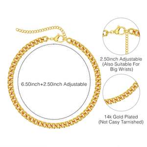 महिलाओं के लिए सोना मढ़वाया स्टेनलेस स्टील फैशन आभूषण सेट बहु-स्तरीय चेन कंगन क्यूबन फिगारो शैलियाँ सरल पायल मनका - Product Image 3