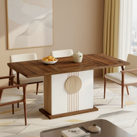 Table à manger rectangulaire extensible en bois de style farmhouse avec plateau en marbre, idéale pour les appartements, les hôtels ou les villas.