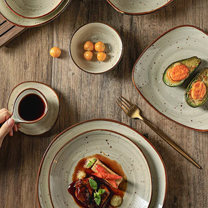 Platos de cena de cerámica rústica pintados a mano, juego de cuencos, vajilla de porcelana al por mayor, vajilla moteada para restaurante usada - Product Image 1