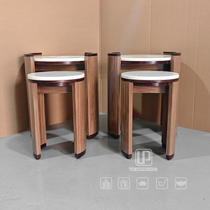 High Standard Brown Solid Wood Natural <b>White</b> Marble Top <b>Coffee</b> <b>Table</b> Round Party <b>Tables</b> for Living Room Round Party <b>Tables</b> - Product Image 4