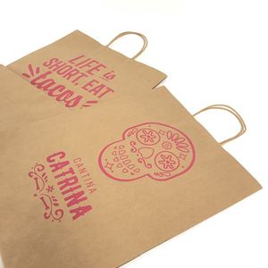 Custom Logo Brown Kraft Paper <b>Bag</b> with Patch Handle Large Pizza Sushi & Salad Takeout Recyclable Restaurant Shop Paper <b>Bag</b> - Product Image 3