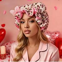 Nouvelle Nuisette à Oreilles de Chat en Peluche Imprimé Léopard 3D avec Nœud, Séchage Rapide, Bonnet de Nuit