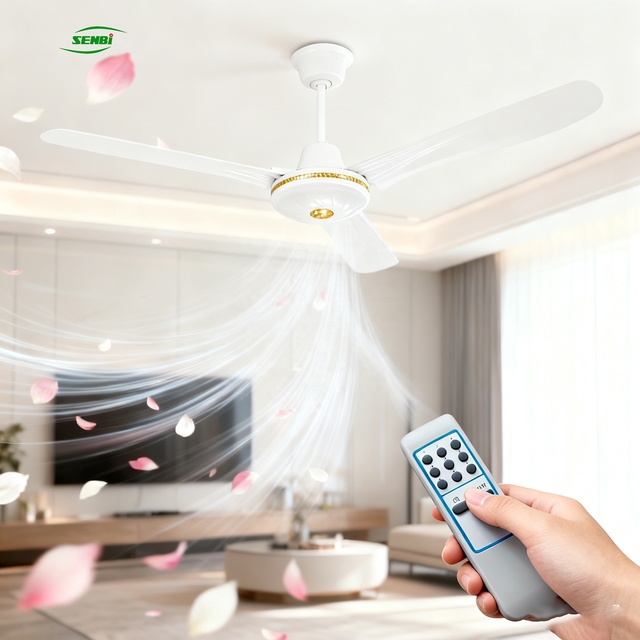56 Inch DC Motor12 V AC DC Ceiling Fan with Solar Power Plastic Material Remote Control for Household Use