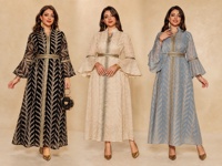 Robe longue élégante YSYL pour femme grande taille avec ceinture assortie, respirante, brodée, manches évasées, idéale pour l'Aïd, les fêtes et les festivals