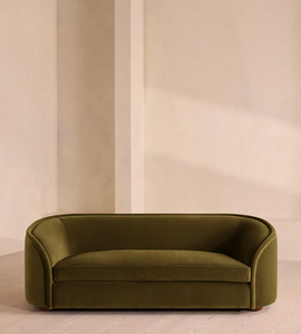 Sofá de dos plazas con estilo moderno tapizado cómodo para sala de estar con brazo curvo de terciopelo verde oliva Retro - Product Image 6