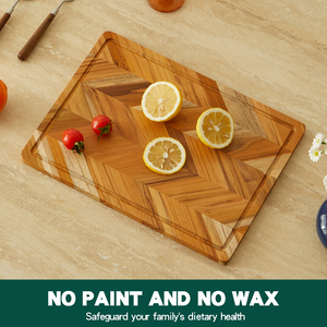 Nouvelle planche à découper en teck double face avec rainures pour jus, motif chevrons, petit format, idéale pour la viande et les charcuteries, en coffret cadeau - Product Image 3