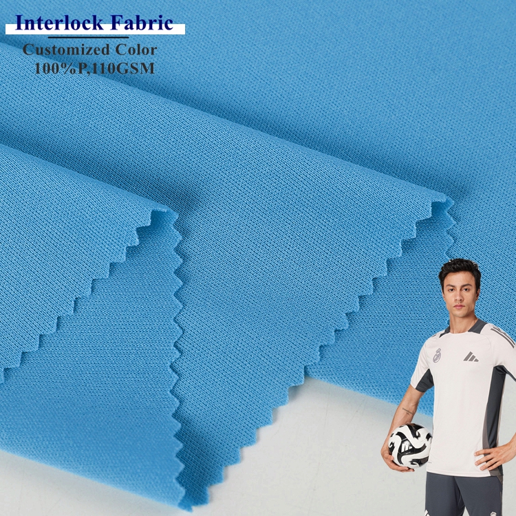 High Quality Custom Plain 100% Polyester Knit 75D Flat Interlock Jersey Fabric For T-shirt Football Uniform