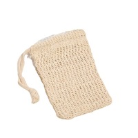 Sac en filet tissé en coton et ramie naturel de qualité supérieure pour mousser le savon, avec cordon de serrage en perles de bois pour salle de bain et douche