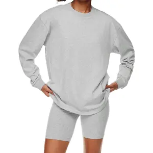 Custom Logo Women Soft Fabric Sweatshirts Casual Oversize Solid Color Women Hoodies Simple Sports Sweater