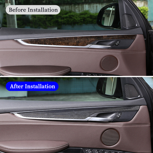 Para <span class=keywords><strong>BMW</strong></span> <span class=keywords><strong>X5</strong></span> F15 2014-2018, Panel de manija de puerta interior de fibra de carbono Real, cubierta protectora decorativa trasera para accesorios de Interior de coche - Product Image 2