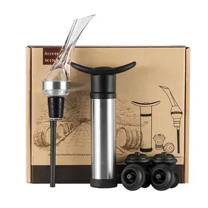 Produsen Anggur Premium Aksesoris Hadiah Set Aerator Anggur Pourer, Saver Pompa Vakum dan Vakum Botol Anggur Sumbat Dalam Kotak Warna