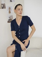 Nouvelle Robe Tricotée Col V Boutonnée Style Français Élégante en Nylon Uni pour le Printemps, Modèle Européen-Américain, Commerce International