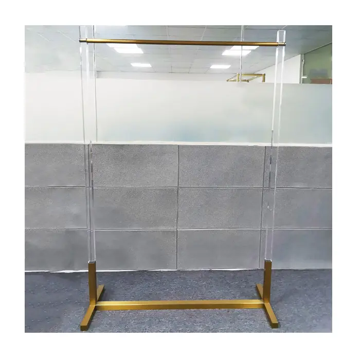 Floor自立Gold Acrylic Clothes Display Rack Clear Lucite Clothing Rail Perspex Clothing Rack Stand