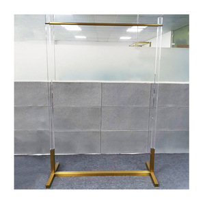 Espositore per Abbigliamento da Terra in Acrilico Dorato, <span class=keywords><strong>Appendiabiti</strong></span> Trasparente in Plexiglass, Supporto per Vestiti in Perspex - Product Image 1