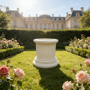 Pot de fleurs en résine blanc pur à rayures horizontales, style colonne romaine, pour arrangement floral de jardin de roses de château français - Product Image 1