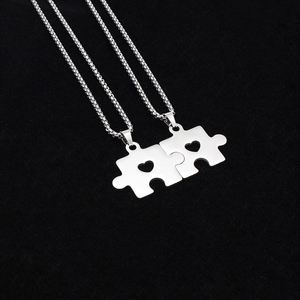 Collar de Pareja de Acero Inoxidable Antideslustre para Hombre y Mujer, con Colgante de Corazón Hueco Tipo Rompecabezas, Collar para Enamorados - Product Image 6