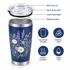 Vaso Térmico Personalizado con Diseño de Flores/Logotipo, Acero Inoxidable 18/8, Aislamiento al Vacío, Tapa Transparente, Pajita Reutilizable, Mantiene la Temperatura de 6 a 12 Horas - Product Image 5