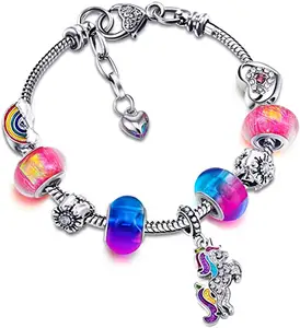 Hot Sell Crystal Unicorn Sparkle Charm Bracelet Bangle for Women Kids Jewelry