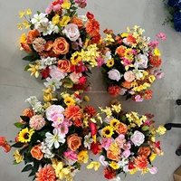 Boule de fleurs artificielles de style vintage pour centre de table, orange et jaune mélangés, pour réception de mariage, banquet, événement, fête