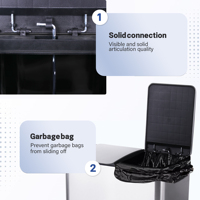 Poubelle à pédale en acier inoxydable à double compartiment 2 x 30 litres pour tri des déchets, usage intérieur, vente en gros