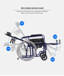 Silla de inodoro reclinable de alta calidad con respaldo alto, silla de ruedas <span class=keywords><strong>Karma</strong></span>, reposapiernas elevador, plegable, ligero, uso clínico, acero - Product Image 5