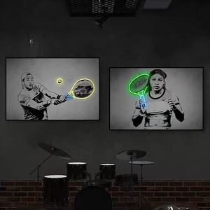 JZ Home Decor 3D Lumière Oeuvre <span class=keywords><strong>Affiche</strong></span> Illuminée Joueur De <span class=keywords><strong>Tennis</strong></span> Peinture Led Lumineux Toile Mur Art Imprimer - Product Image 3