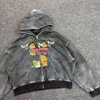 Veste à capuche zippée personnalisée, coupe courte et carrée, style vintage, délavée à l'acide, effet usé, impression par sublimation, pour streetwear, fabricant