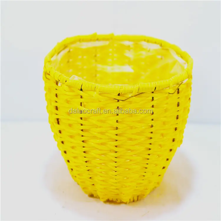 Plastic woven flowerpot round bark planter yellow bark flower pot