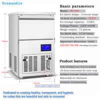 Machine à glaçons commerciale en forme de croissant, production quotidienne de 36 kg, 220V/110V, capacité de stockage de glace de 20 kg, composant essentiel : compresseur