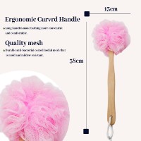 Éponge de bain en bois à long manche, brosse loofah, boule de douche en nylon doux, brosse de dos, brosse corporelle multicolore