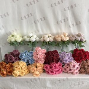 Ramo de Flores Artificiales de Seda, Ramo de Rosas Artificiales de 9 Cabezas, Multicolor, Decoración de Boda, 9 Cabezas - Product Image 1