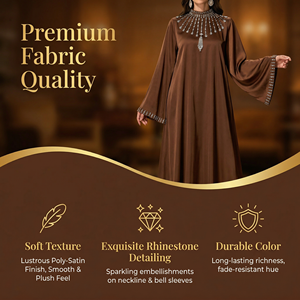 Beaded Rhinestone Modest Abaya for Women Wide Sleeve Private Label - Product Image 3