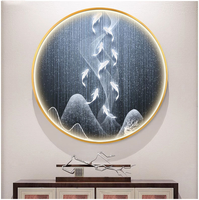 Peinture décorative en porcelaine ronde à cristaux, avec lumière LED, 60 cm, pour le mur du salon, vente chaude