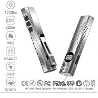 Lampe torche EDC ultra-plate à 3 modes avec affichage numérique, rechargeable par USB, clip magnétique, laser UV vert, torche RGB pour réparation et situations d'urgence