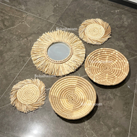 Keranjang gantung dinding rotan anyaman alami dekorasi Boho s5 keranjang seni rumah piring pengisi daya keranjang buah bambu