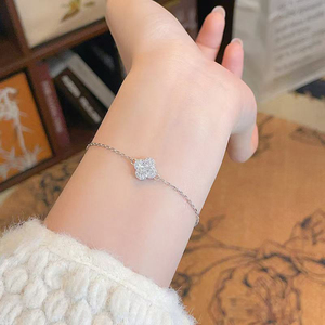 Bracelet trèfle porte-bonheur en diamant cultivé en laboratoire HPHT, platine Pt950/10k, pavé de diamants, bracelet à quatre feuilles, bijoux fins pour femmes, cadeau - Product Image 4