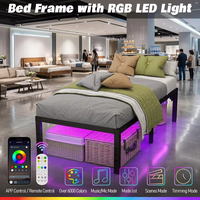 Cadre de lit en fer avec lattes métalliques personnalisées, silencieux, avec éclairage LED RGB et chargeur intégré – Meilleure vente